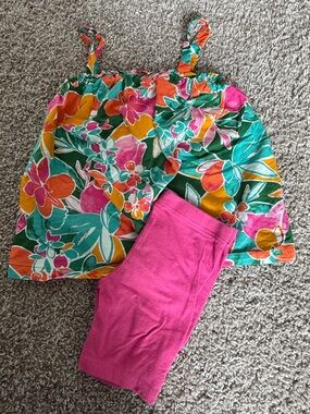 Carter's Pink/Orange/Teal Floral Tank with Pink bike shorts